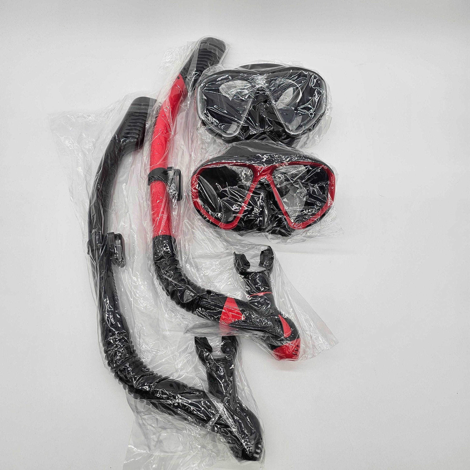 2-Pack Adult Snorkel Set, Anti-Leak & Fog Resistant Masks, Panoramic Tempered Glass, Red & Black - DQ Distribution