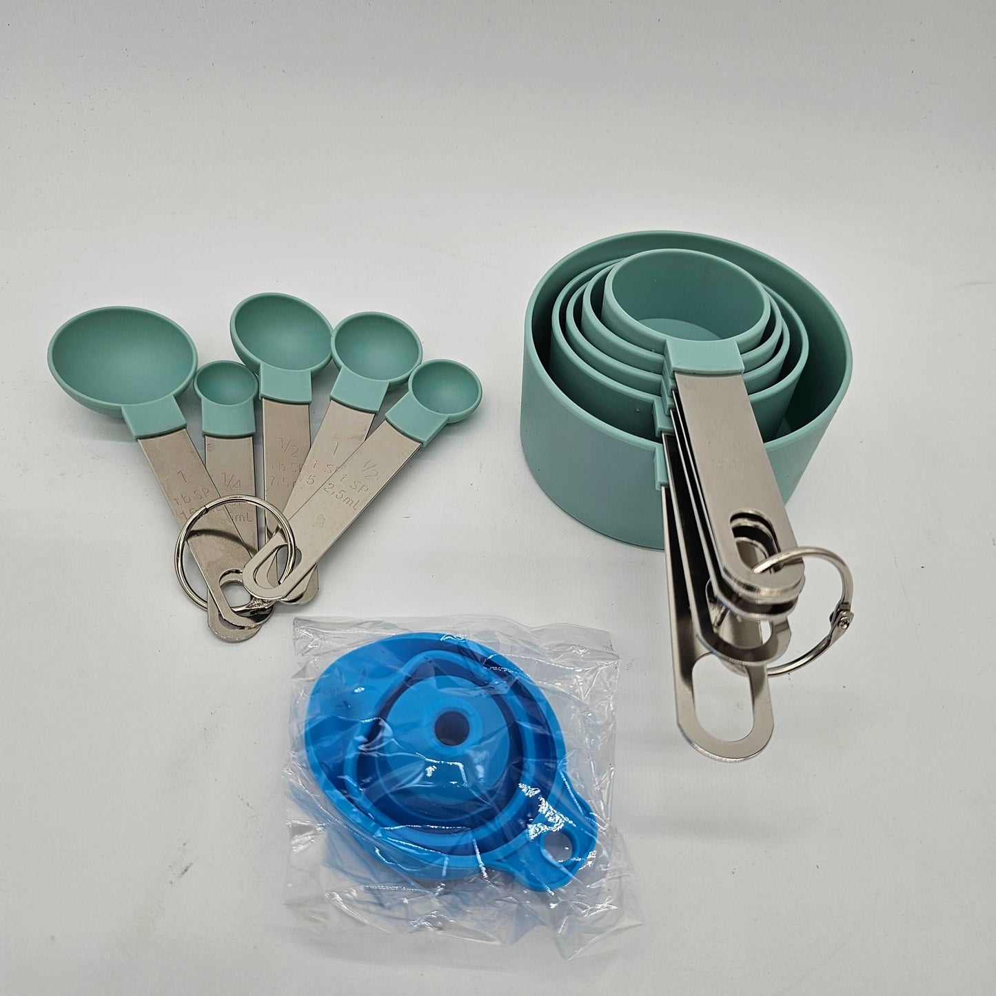 10-Piece Measuring Cups & Spoons Set - Nesting, Stainless Steel Handles, Lake Blue, Dry & Liquid