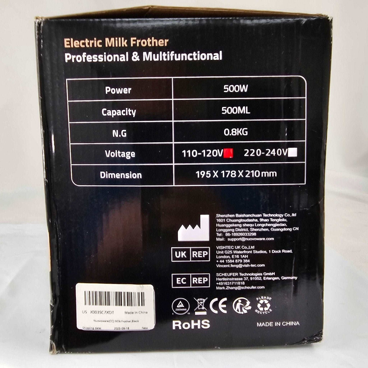 500 ML Electric Milk Frother Nuovoware - DQ Distribution