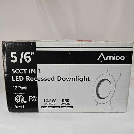 5/6" 12 pack 5CCT in  1 Led Recessesed Downlight Amico TP120-RT6-5CCT-AMZ - DQ Distribution