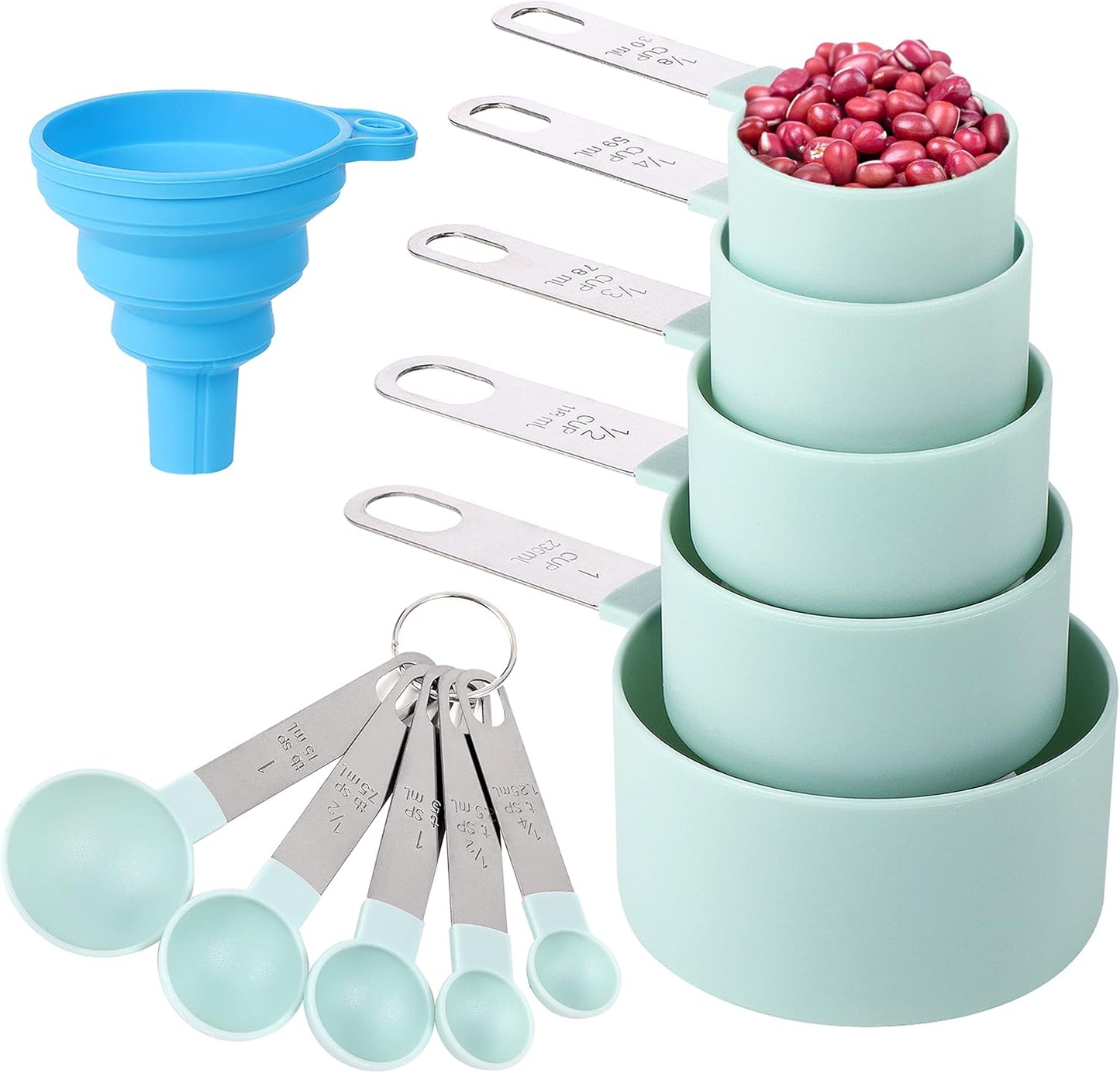 10-Piece Measuring Cups & Spoons Set - Nesting, Stainless Steel Handles, Lake Blue, Dry & Liquid