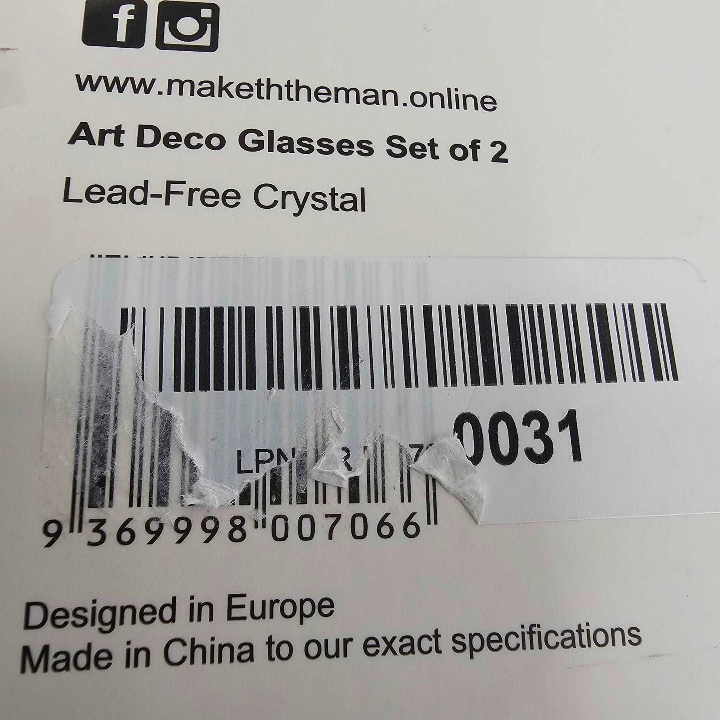 Art Deco Glasses Set of 2 Maketh The Man - DQ Distribution