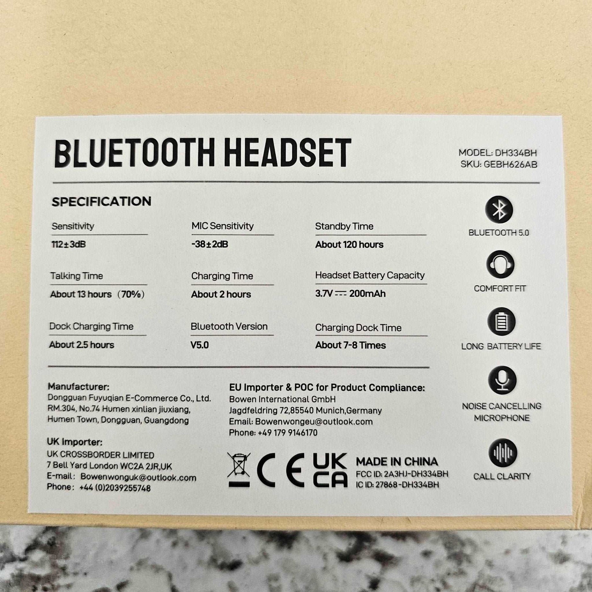 Bluetooth Headset DH334BH - DQ Distribution