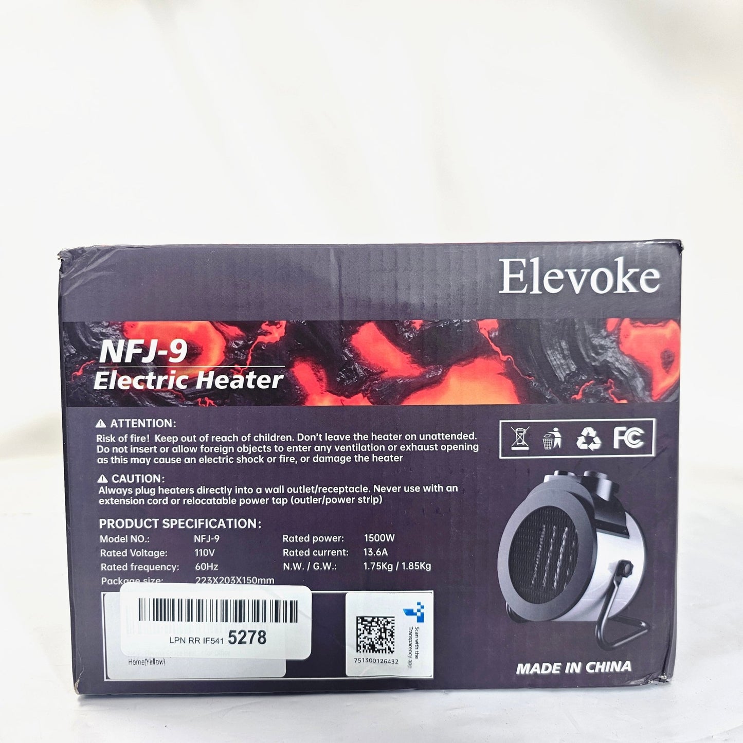 Electric Heater 1500W Yellow Elevoke NFJ-9 - DQ Distribution