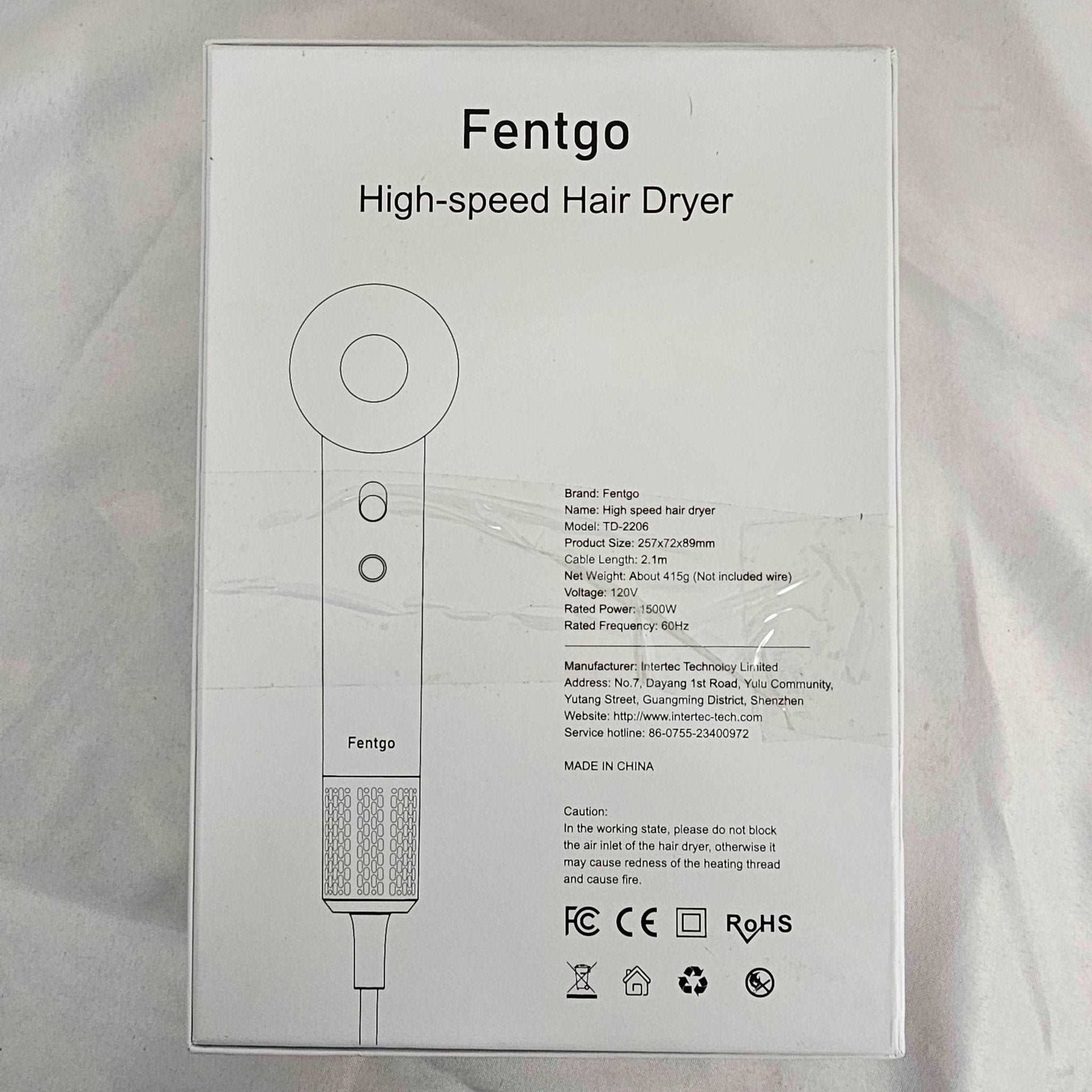 High Speed Hair Dryer White Fentgo TD-2206 - DQ Distribution