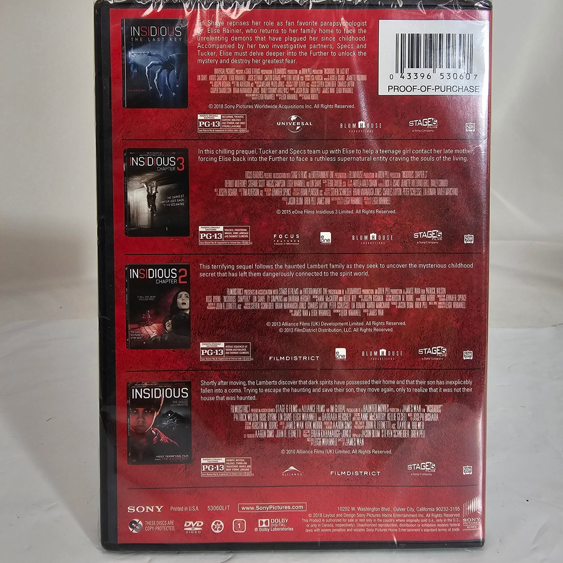 Insidious 4 movie Collection: Insidious / Insidious: Chapter 2 / Insidious: Chapter 3 / Insidious: The Last Key DVD - DQ Distribution