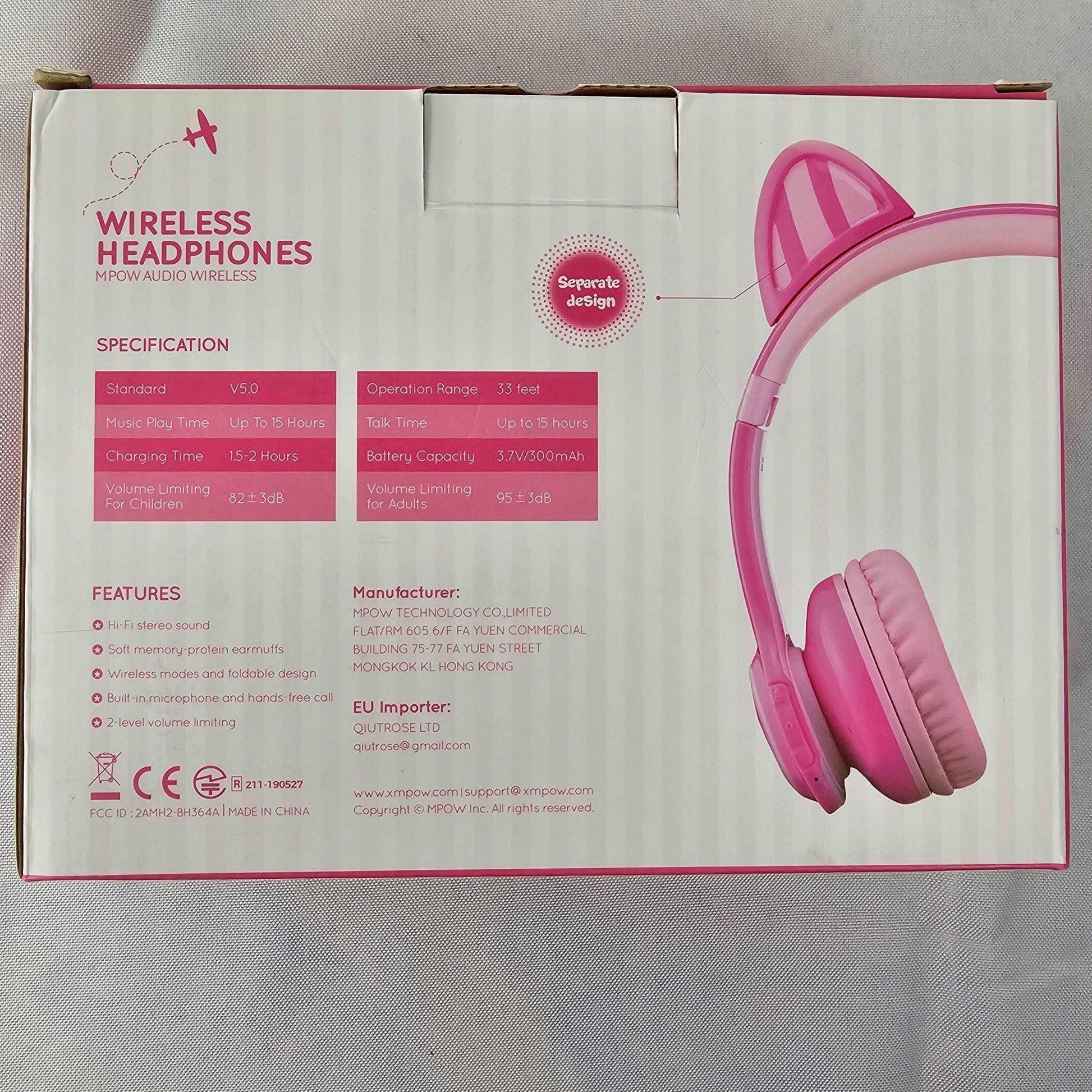 Kids Wireless Headphones Pink Mpow CH9S BH364A - DQ Distribution