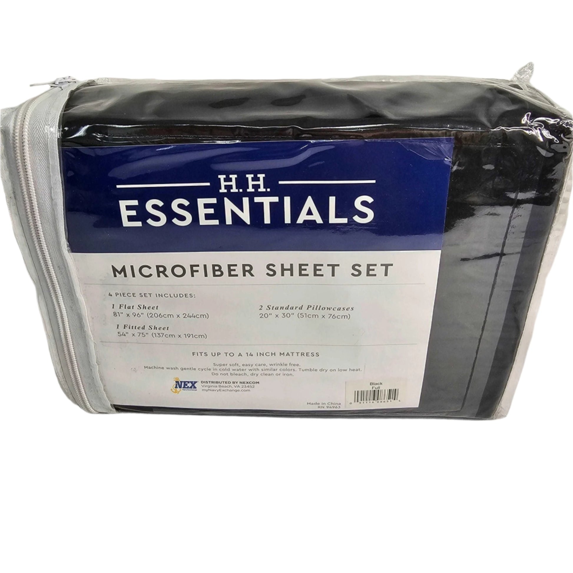 Microfiber Sheet Set Full Black H.H. Essentials - DQ Distribution