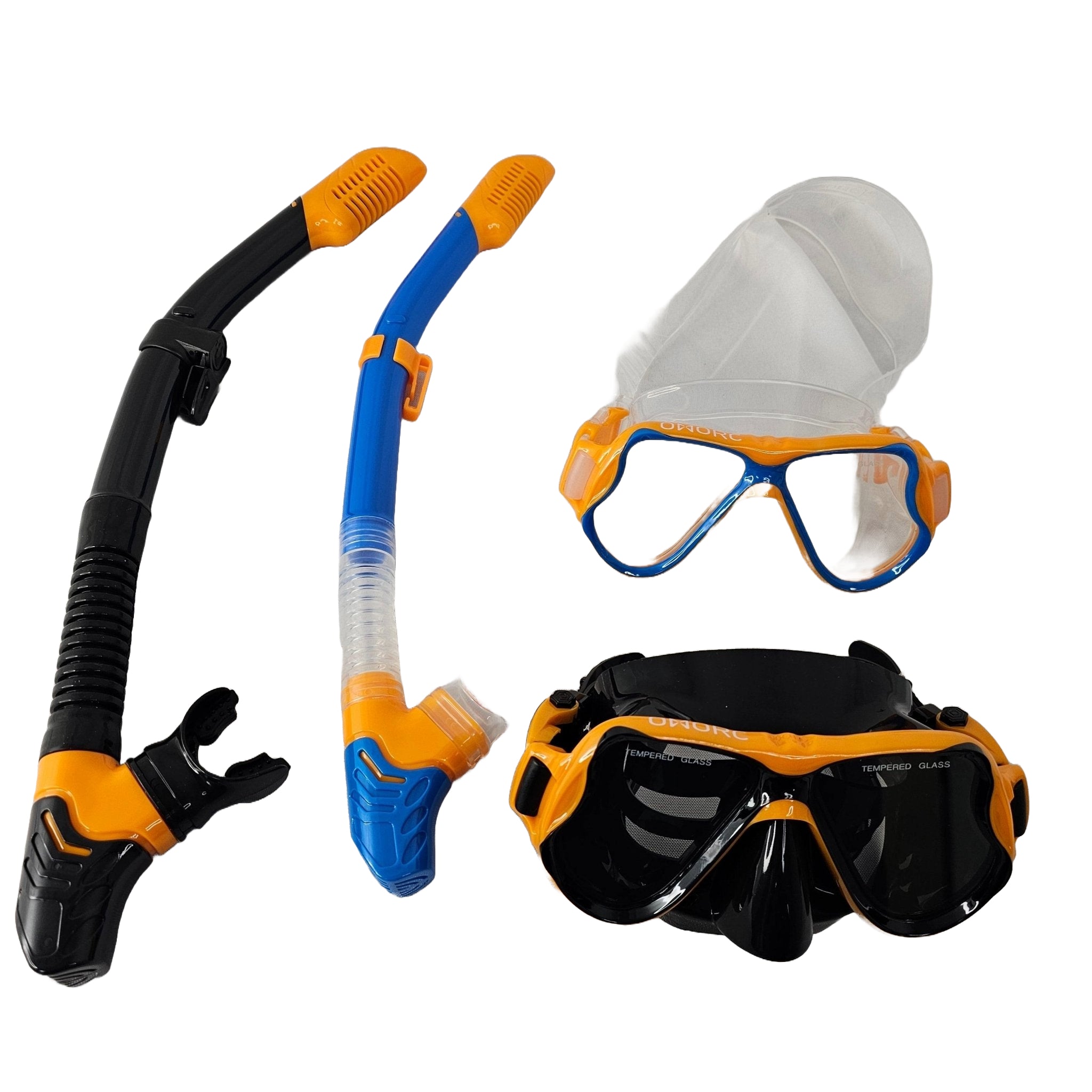 Family Snorkel Set - Adult & Youth Sizes, 2-Pack, Orange/Blue & Black ...