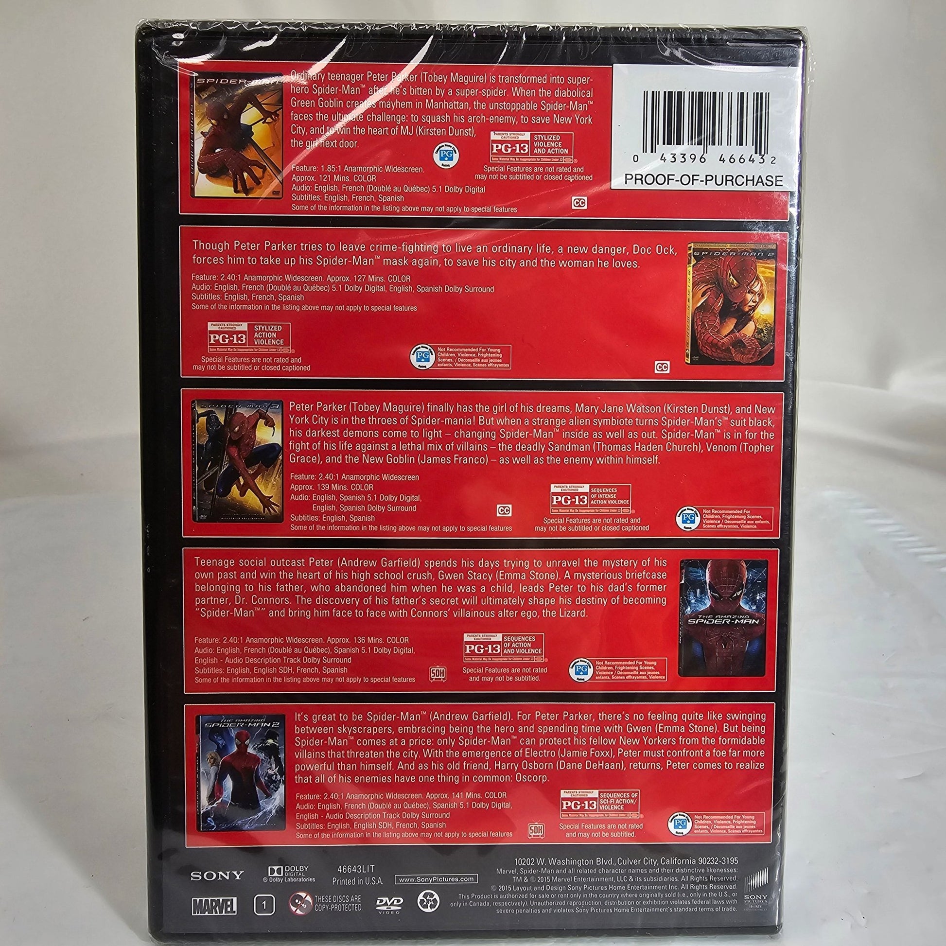 Spiderman 5 movie Collection: Amazing Spider-Man 2, the / Amazing Spider-Man, the / Spider-Man (2002) / Spider-Man 2 (2004) / Spider-Man 3 2007 -DVD - DQ Distribution