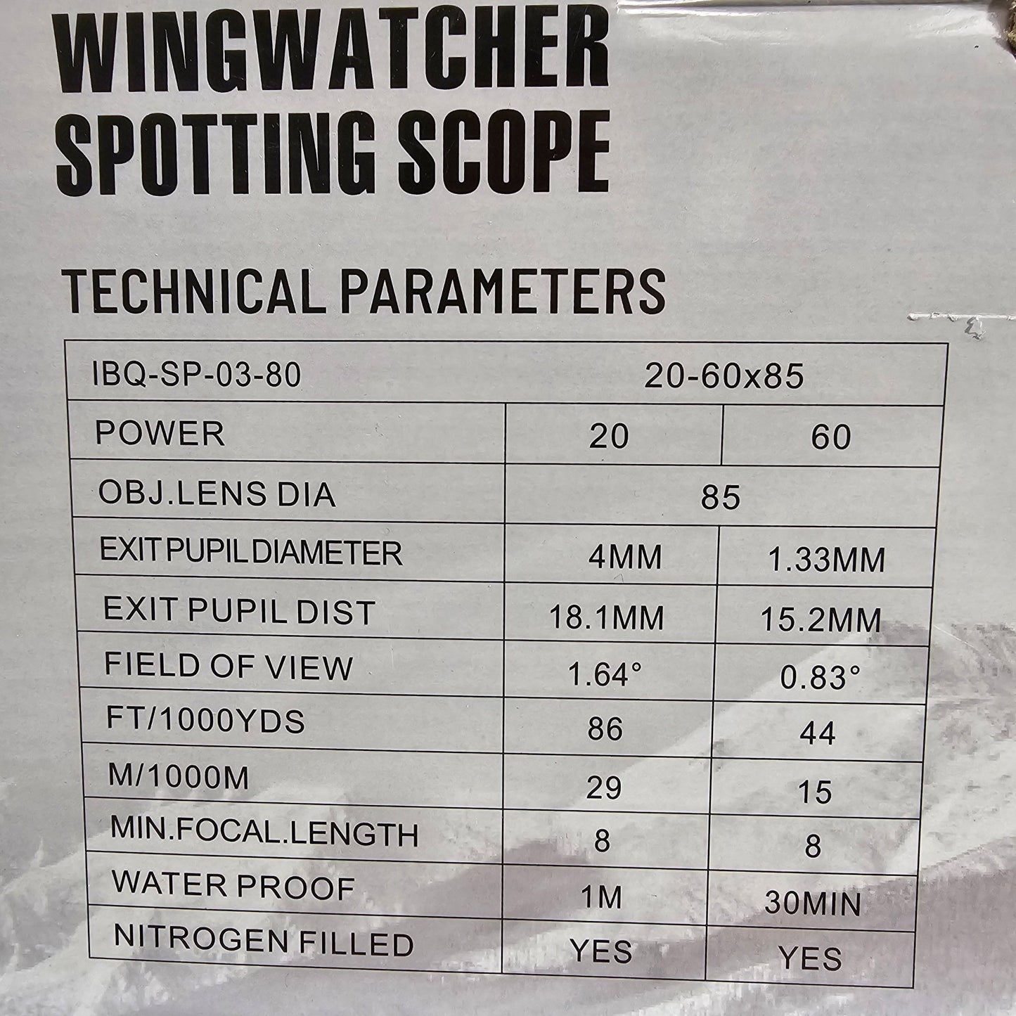 Wingwatcher 20-60x80 Spotting Scope Ibq SP-03-80 - DQ Distribution