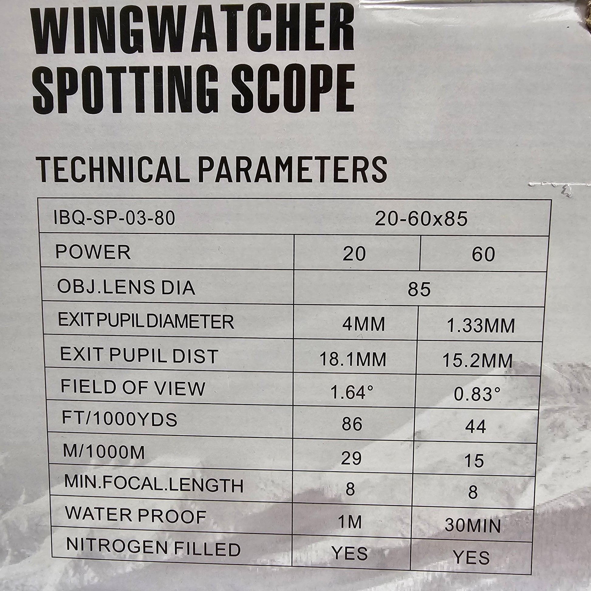 Wingwatcher 20-60x80 Spotting Scope Ibq SP-03-80 - DQ Distribution
