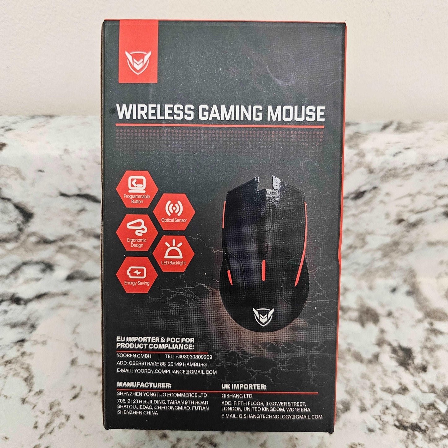 Wireless Gaming Mouse with Programmable Buttons, Optical Sensor, LED Backlight - DQ Distribution